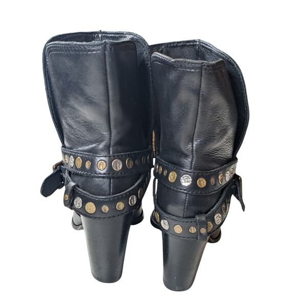 Fossil Boots Womens Size 7 Black Leather Ankle Studded Western Style Chunky Heel - Picture 6 of 11